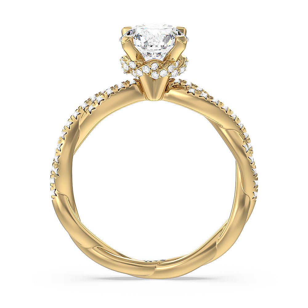 Round Cut Twisted Vine Hidden Halo Engagement Ring with Lab Grown Diamond in 14KT Yellow Gold view 2
