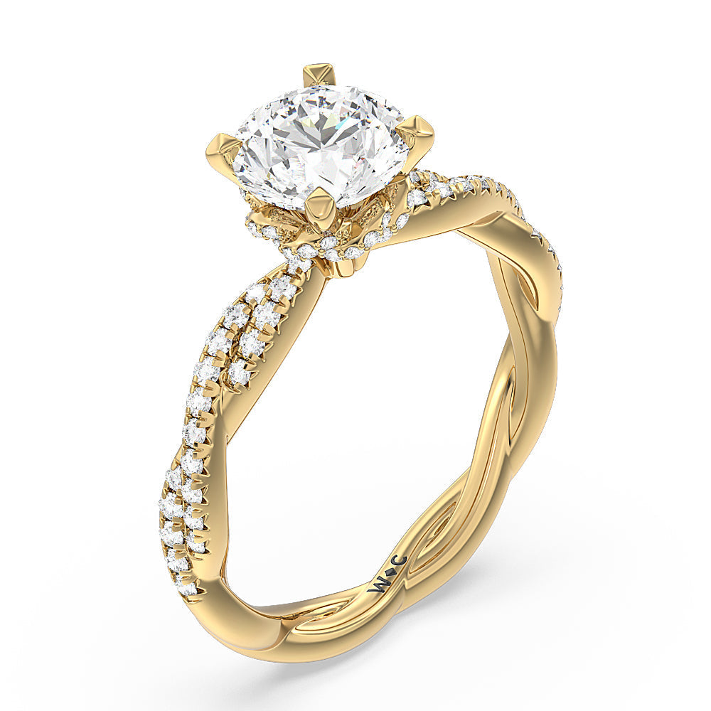 Round Cut Twisted Vine Hidden Halo Engagement Ring with Lab Grown Diamond in 14KT Yellow Gold view 3
