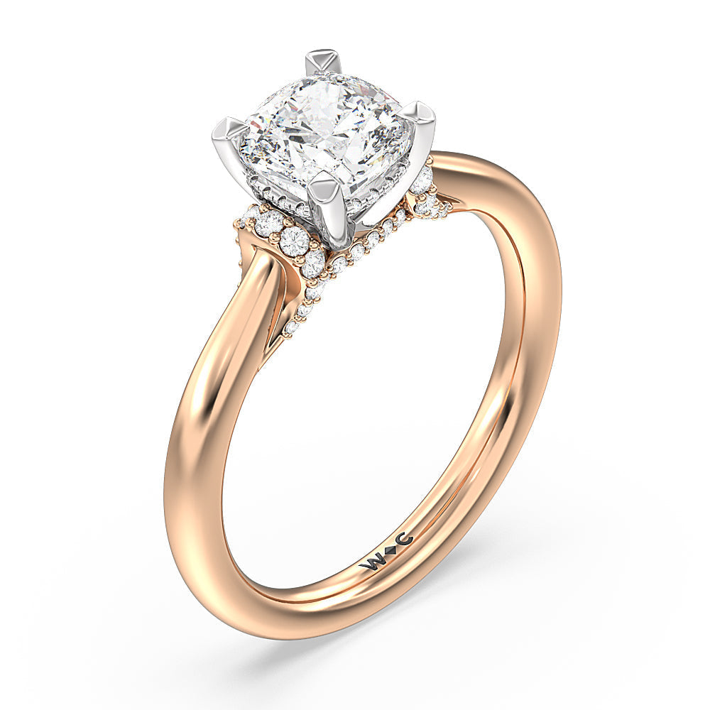 Cushion Cut Diamond Wrap Shoulder Hidden Halo Engagement Ring with Lab Grown Diamond in 14KT White & Rose Gold view 3
