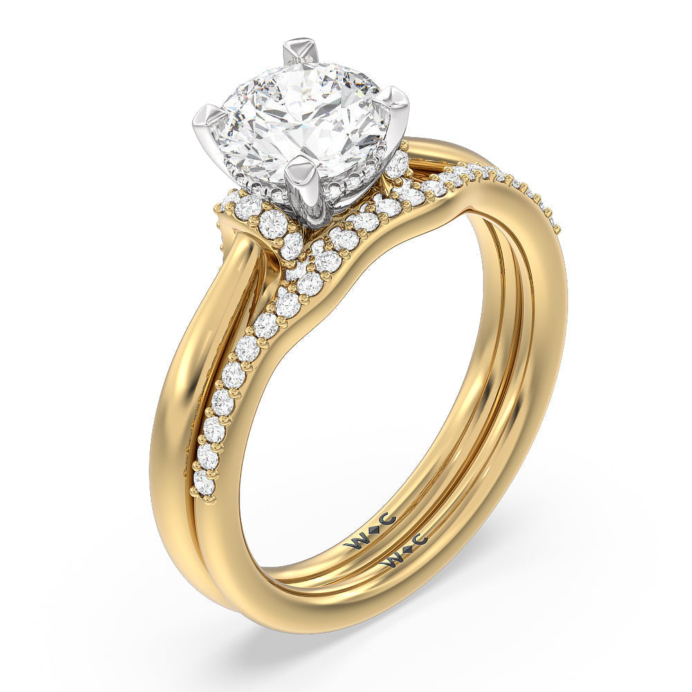 Cushion Cut Diamond Wrap Shoulder Hidden Halo Engagement Ring with Lab Grown Diamond in 14KT White & Yellow Gold view 4
