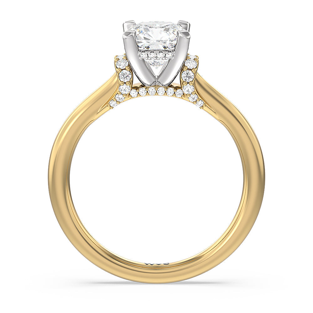 Cushion Cut Diamond Wrap Shoulder Hidden Halo Engagement Ring with Lab Grown Diamond in 14KT White & Yellow Gold view 2
