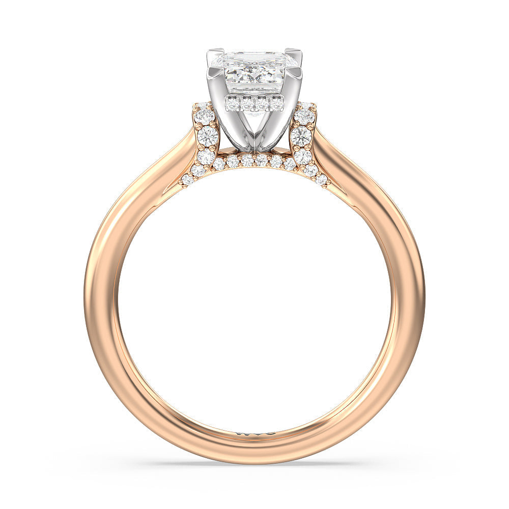 Emerald Cut Diamond Wrap Shoulder Hidden Halo Engagement Ring with Lab Grown Diamond in 14KT White & Rose Gold view 2
