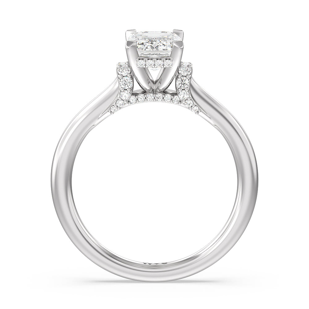 Emerald Cut Diamond Wrap Shoulder Hidden Halo Engagement Ring with Lab Grown Diamond in 14KT Platinum view 2
