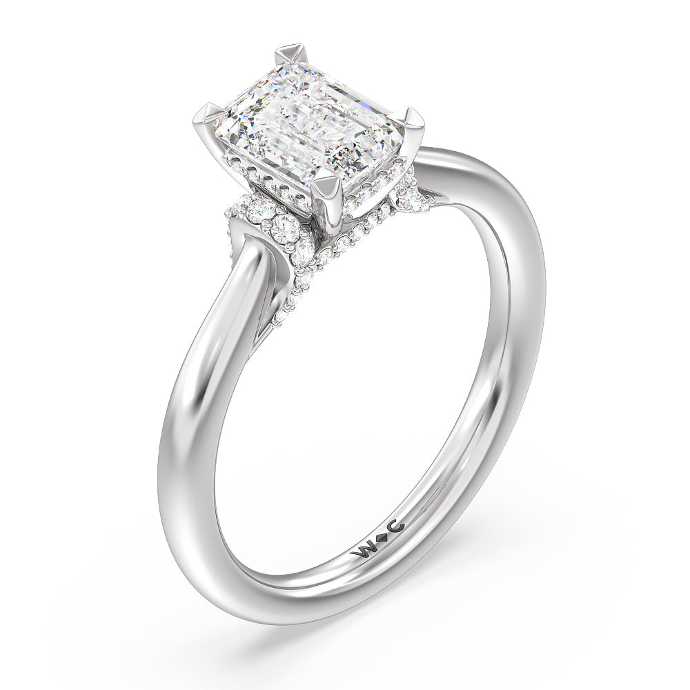 Emerald Cut Diamond Wrap Shoulder Hidden Halo Engagement Ring with Lab Grown Diamond in 14KT Platinum view 3
