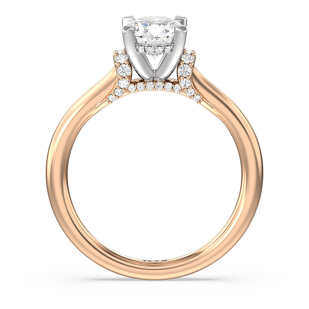 Oval Cut Diamond Wrap Shoulder Hidden Halo Engagement Ring with Lab Grown Diamond in 14KT White & Rose Gold view 2
