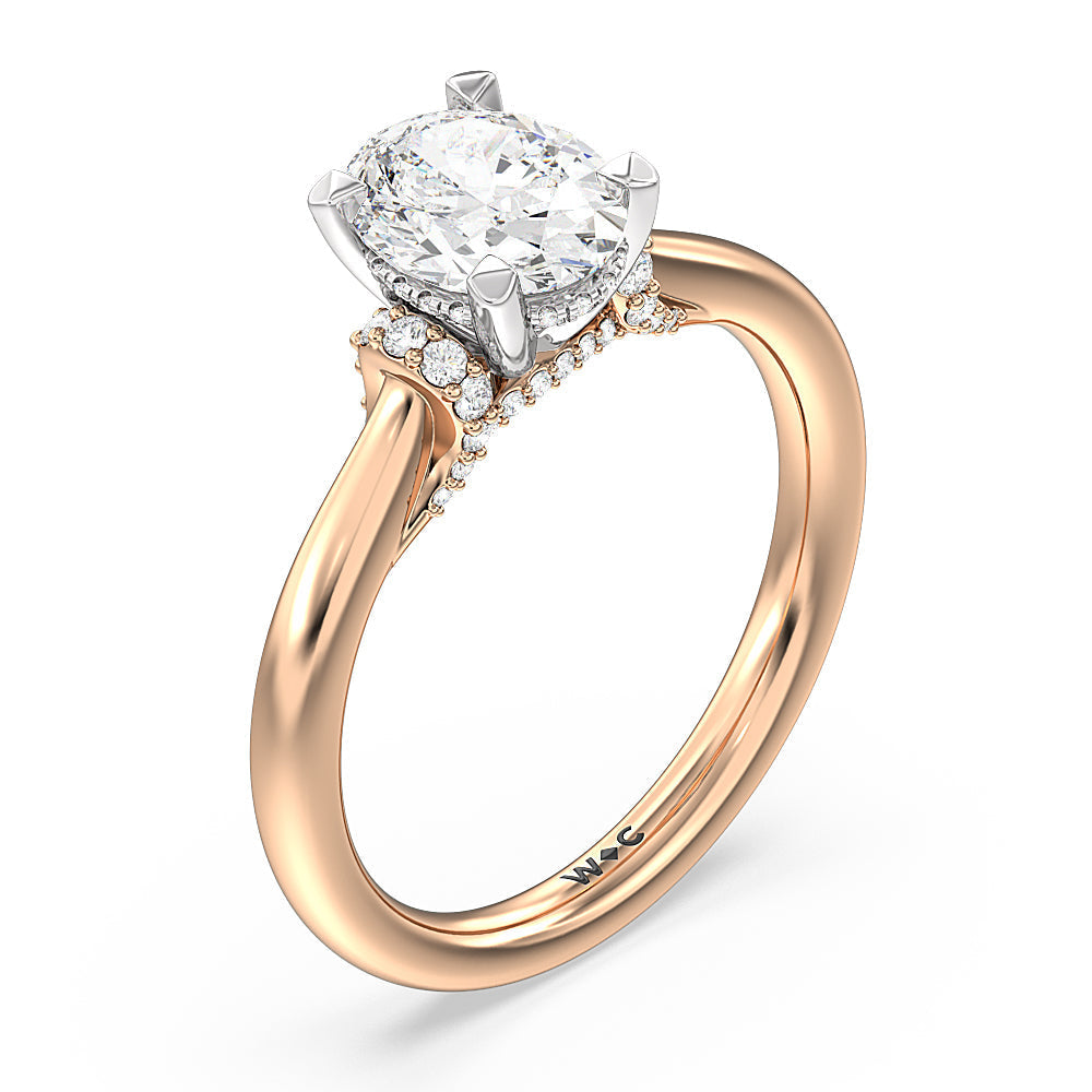 Oval Cut Diamond Wrap Shoulder Hidden Halo Engagement Ring with Lab Grown Diamond in 14KT White & Rose Gold view 3
