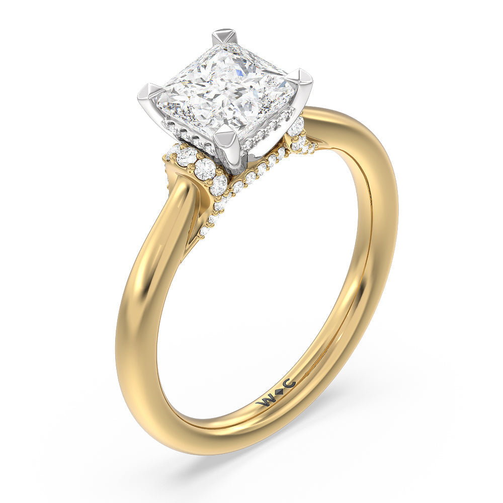 Princess Cut Diamond Wrap Shoulder Hidden Halo Engagement Ring with Lab Grown Diamond in 14KT White & Yellow Gold view 3
