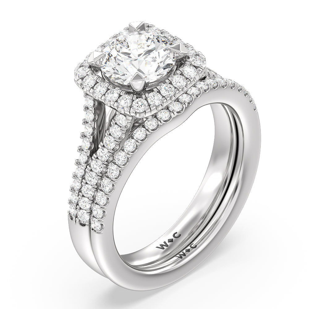 Heart Cut Split Shank Hidden Accent Halo Engagement Ring with Lab Grown Diamond in 14KT Platinum view 4
