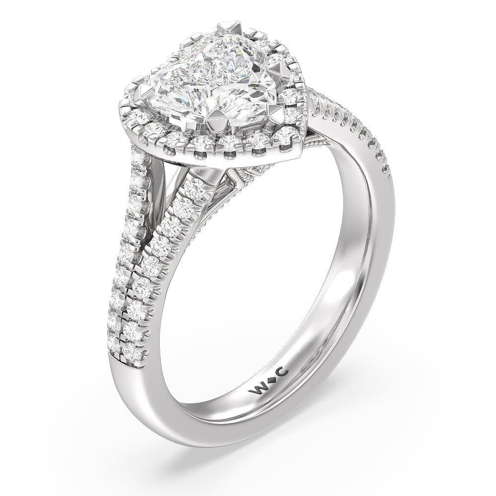 Heart Cut Split Shank Hidden Accent Halo Engagement Ring with Lab Grown Diamond in 14KT Platinum view 3
