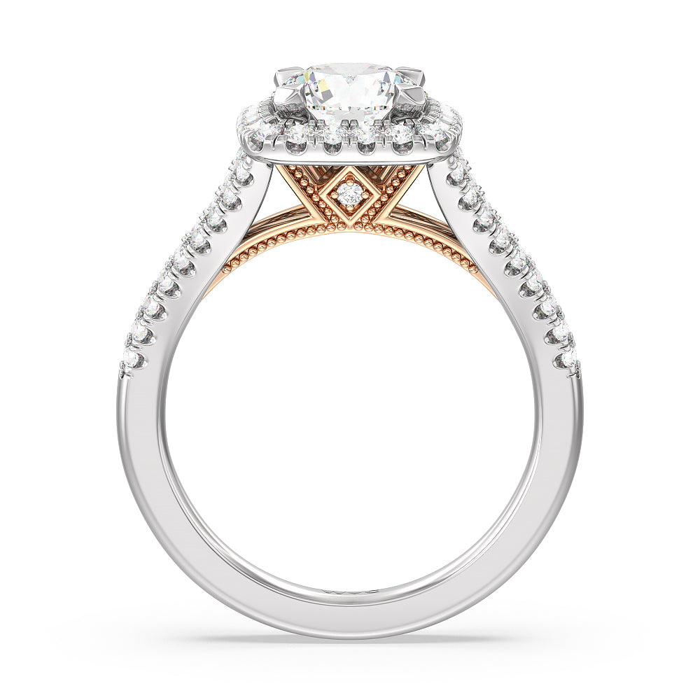 Round Cut Split Shank Hidden Accent Halo Engagement Ring with Lab Grown Diamond in 14KT White & Rose Gold view 2
