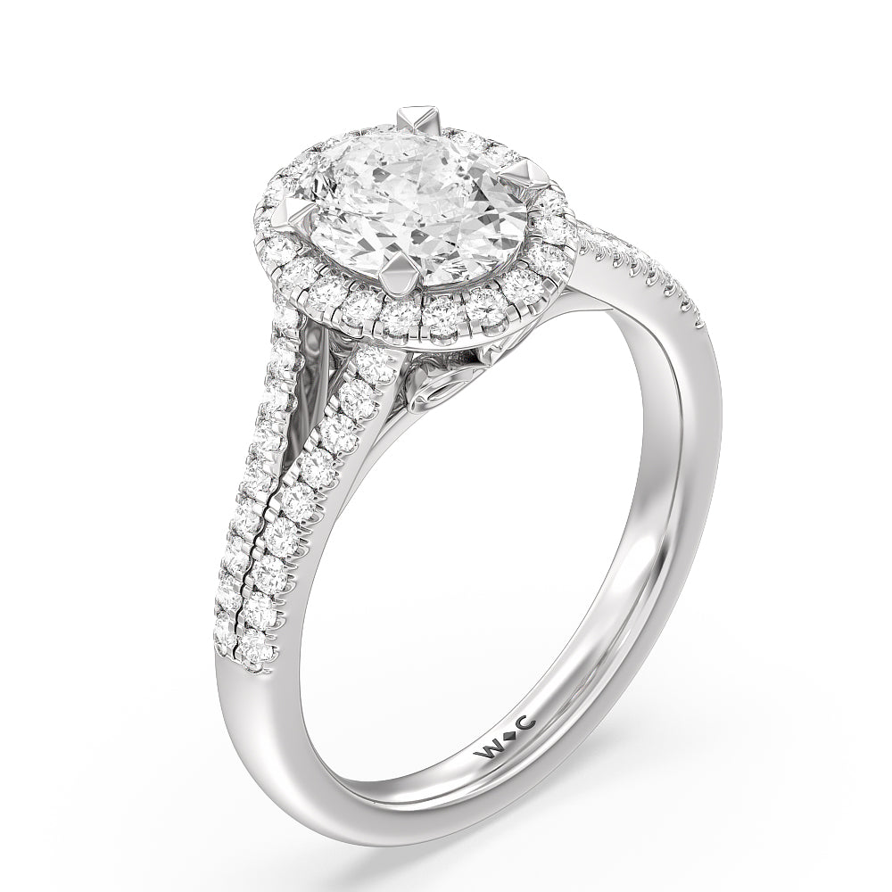 Oval Cut Split Shank Cathedral Halo Engagement Ring with Lab Grown Diamond in 14KT Platinum view 3
