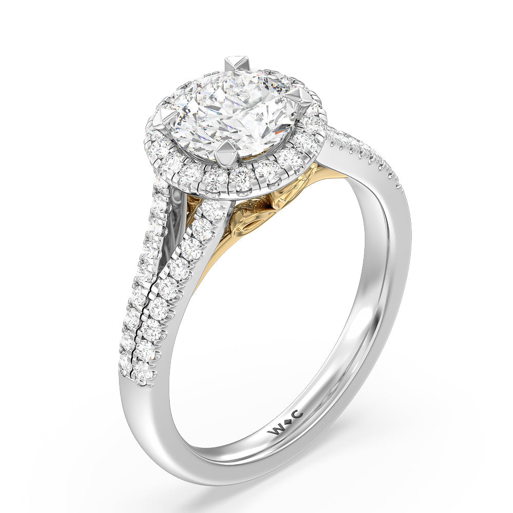 Round Cut Split Shank Cathedral Halo Engagement Ring with Lab Grown Diamond in 14KT White & Yellow Gold view 3
