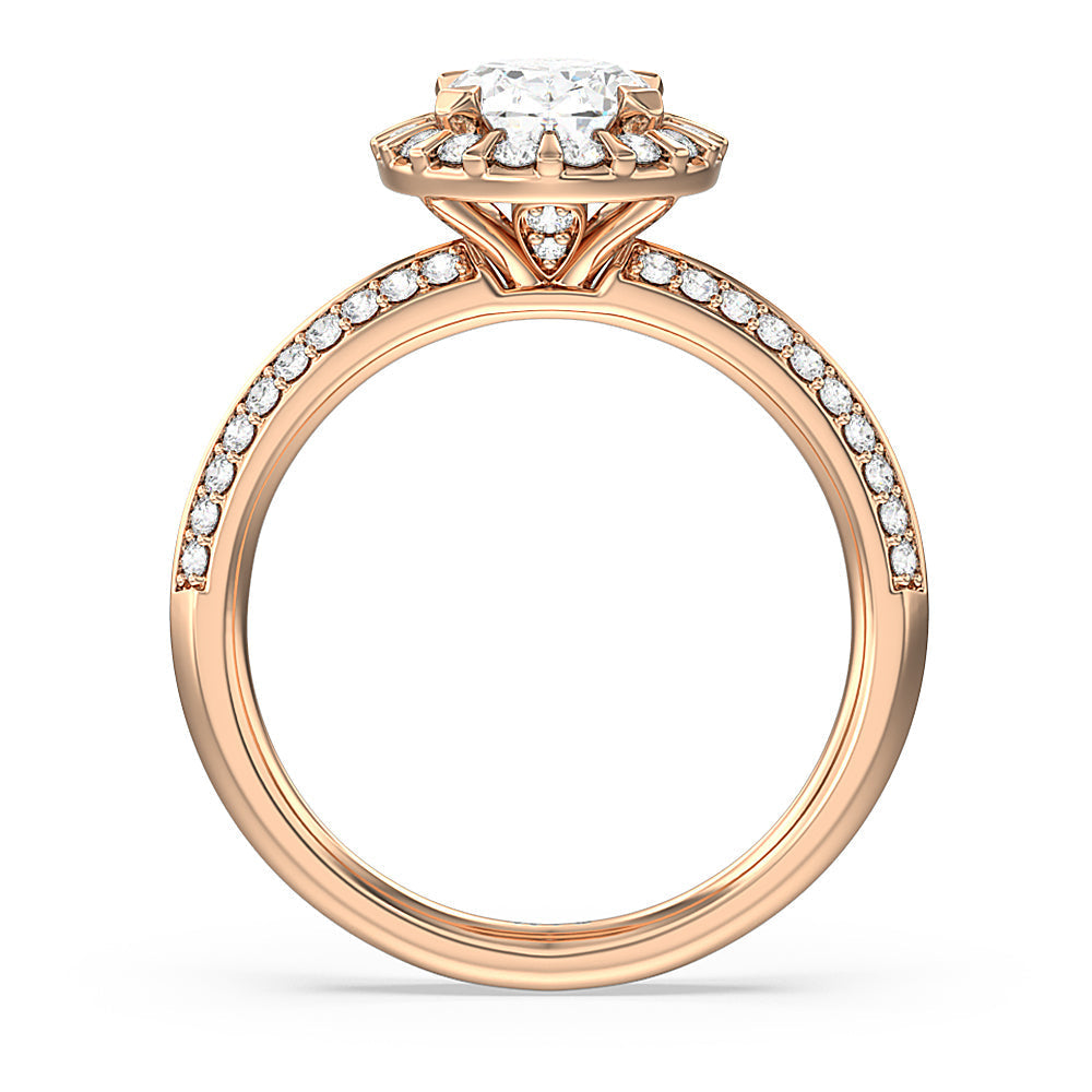 Pave Knife Edge Halo Engagement Ring with Oval Cut Diamond in 14KT Rose Gold view 2
