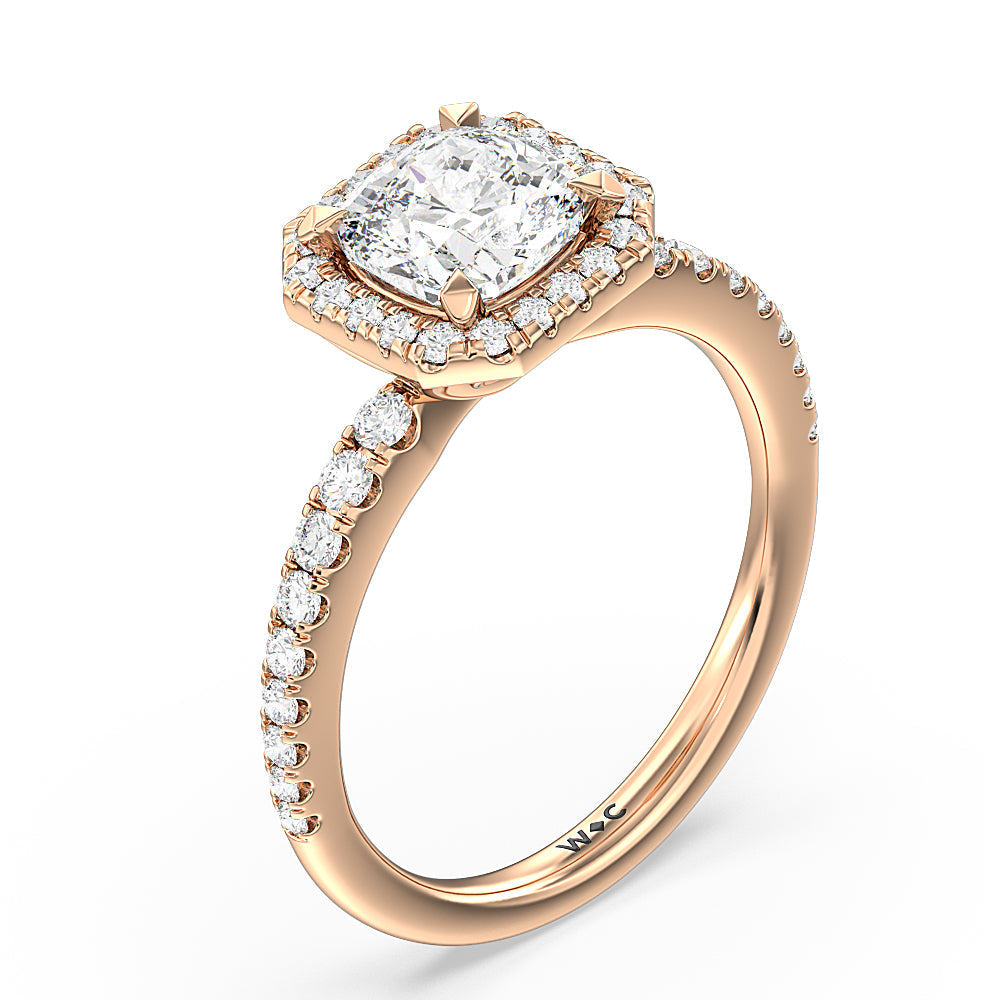 Cushion Cut Octagon Halo Engagement Ring with Lab Grown Diamond in 14KT Rose Gold view 3
