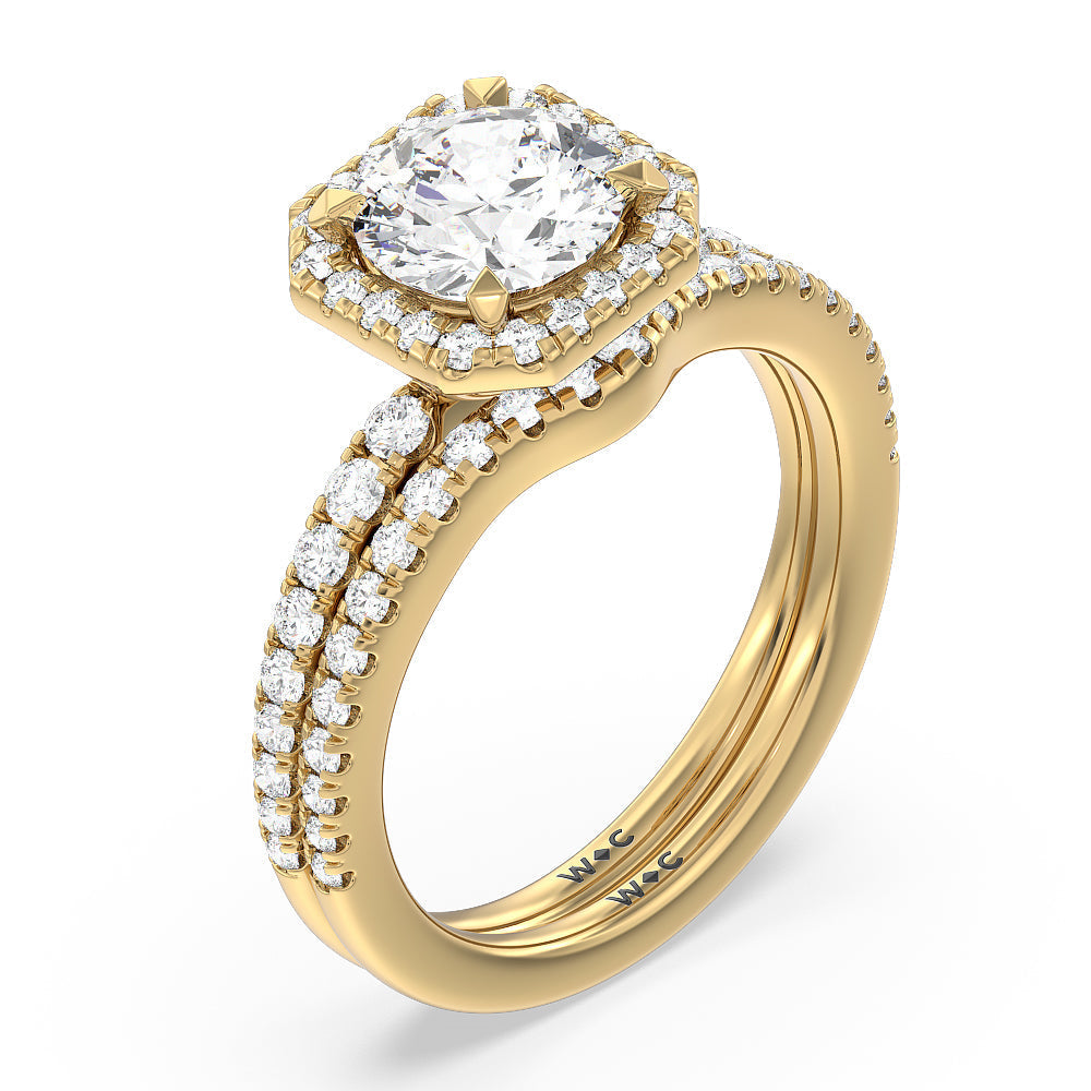 Cushion Cut Octagon Halo Engagement Ring with Lab Grown Diamond in 14KT Yellow Gold view 4
