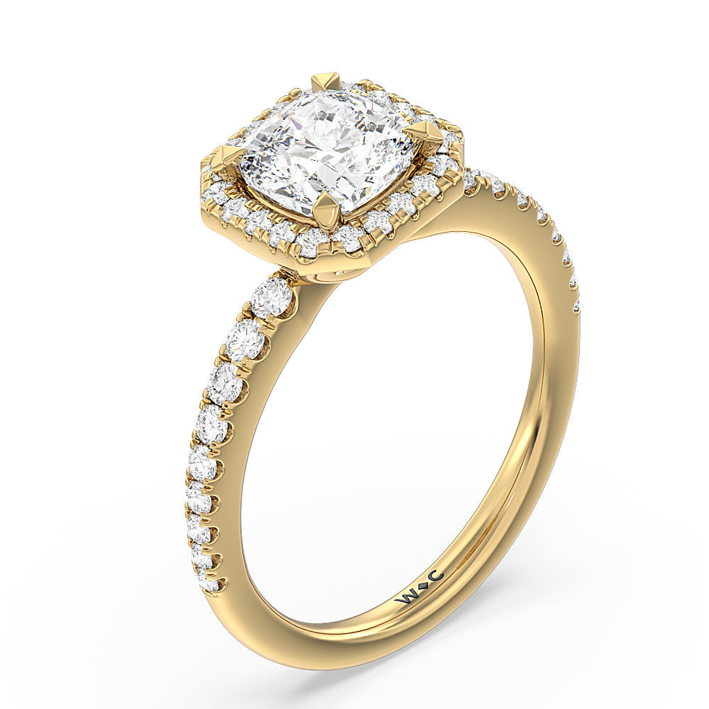 Cushion Cut Octagon Halo Engagement Ring with Lab Grown Diamond in 14KT Yellow Gold view 3
