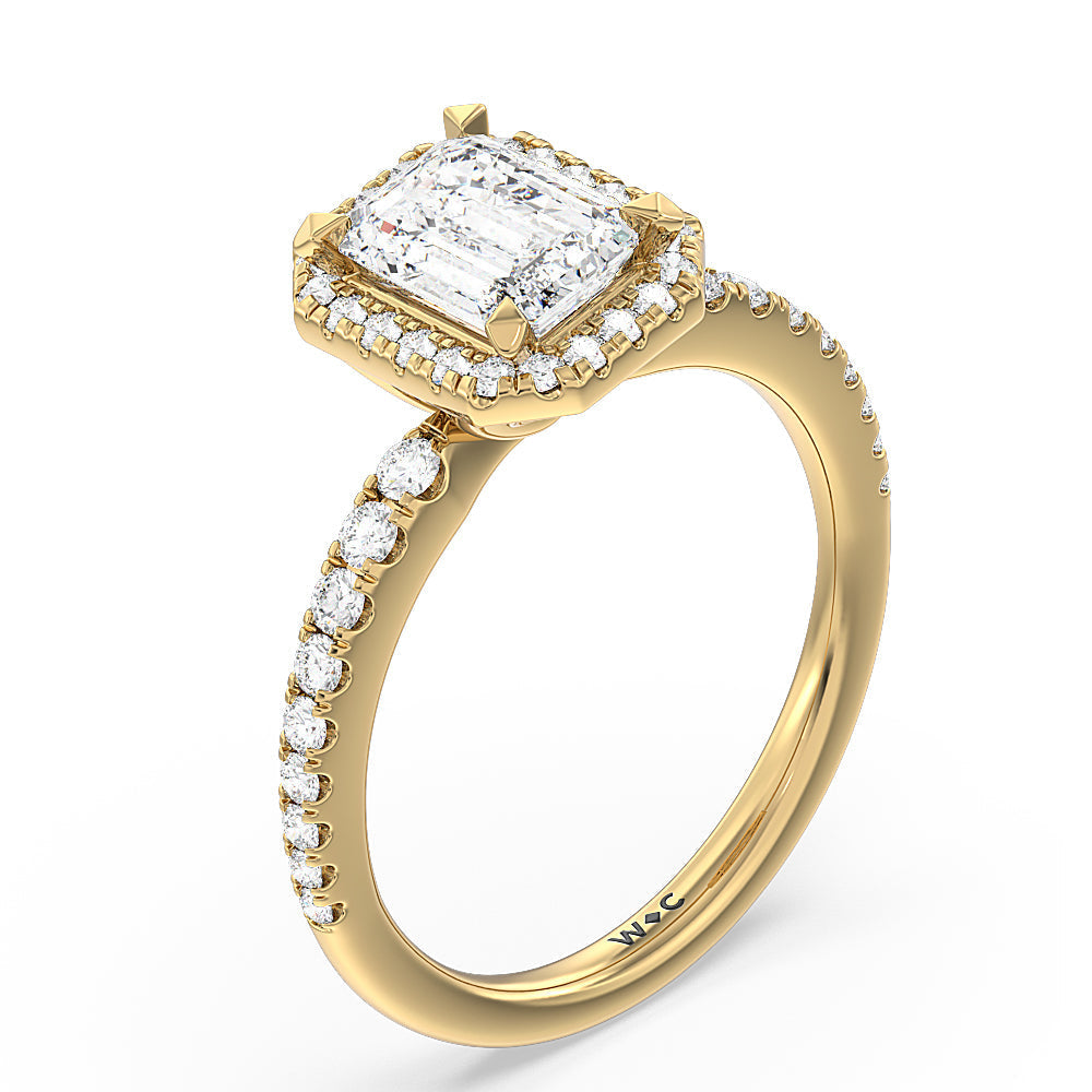 Emerald Cut Octagon Halo Engagement Ring with Lab Grown Diamond in 14KT Yellow Gold view 3
