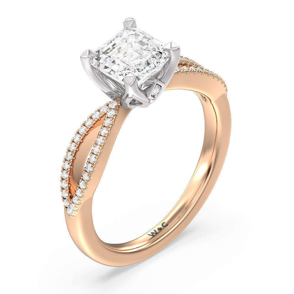 Asscher Cut Petal Peekaboo Diamond Engagement Ring with Lab Grown Diamond in 14KT White & Rose Gold view 3
