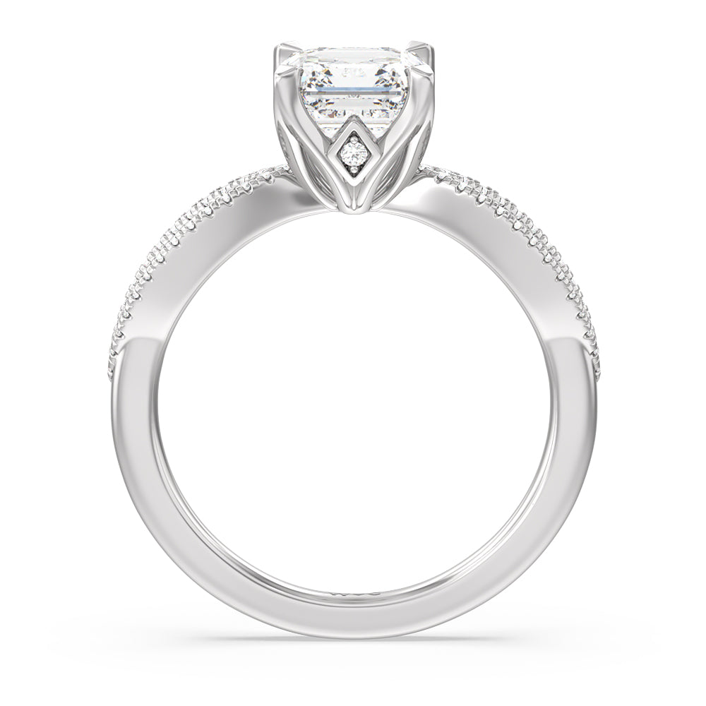 Asscher Cut Petal Peekaboo Diamond Engagement Ring with Lab Grown Diamond in 14KT Platinum view 2
