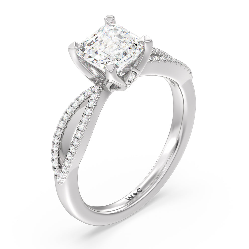 Asscher Cut Petal Peekaboo Diamond Engagement Ring with Lab Grown Diamond in 14KT Platinum view 3
