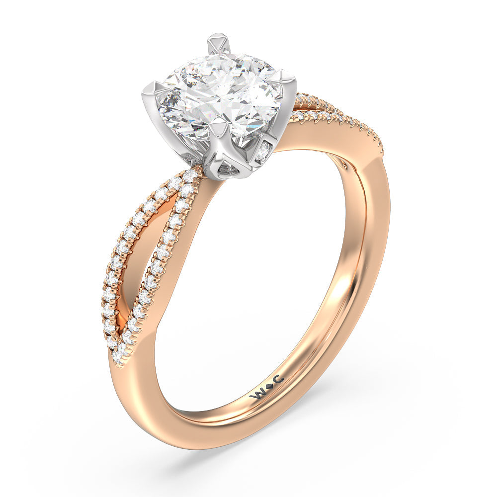 Round Cut Petal Peekaboo Diamond Engagement Ring with Lab Grown Diamond in 14KT White & Rose Gold view 3
