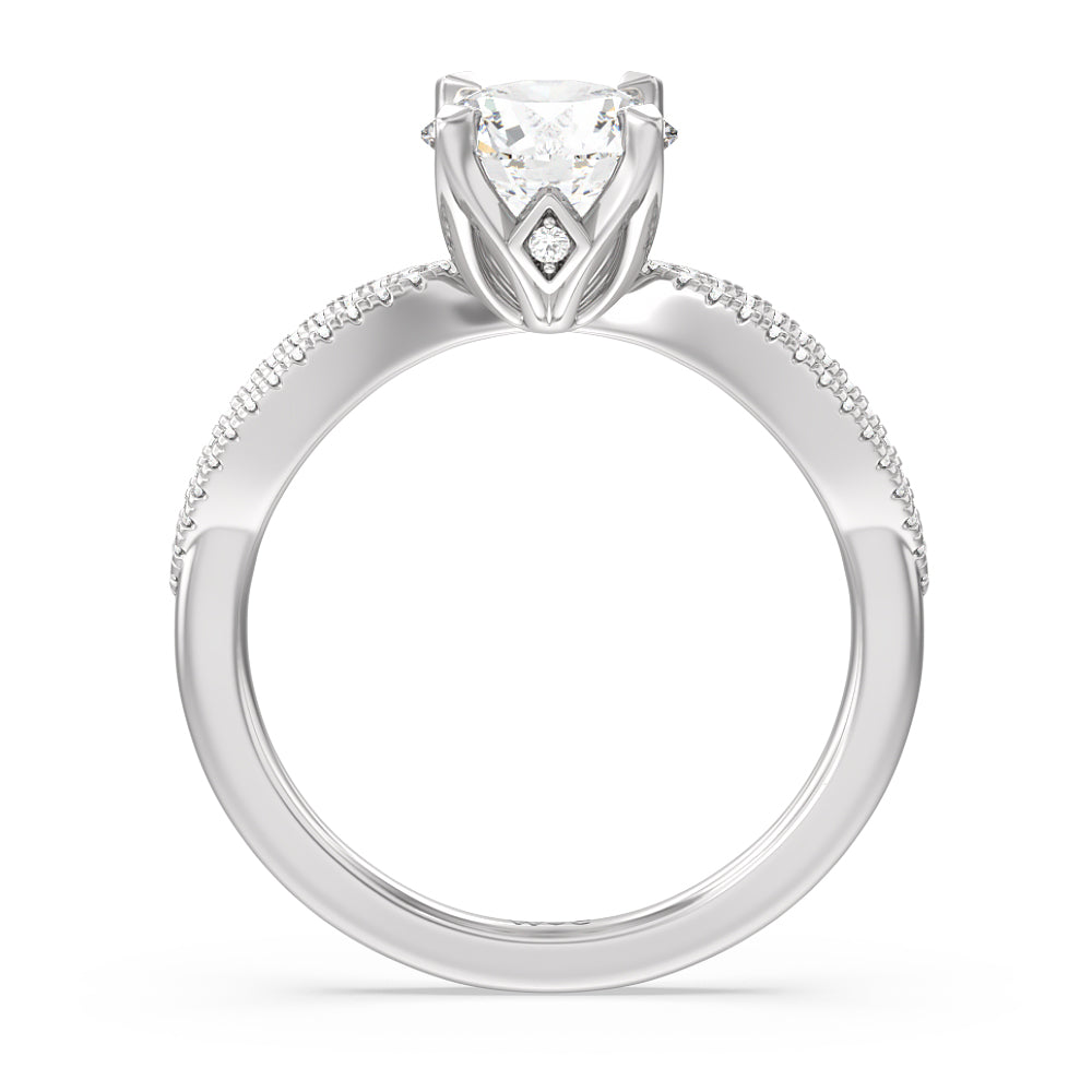 Round Cut Petal Peekaboo Diamond Engagement Ring with Lab Grown Diamond in 14KT Platinum view 2
