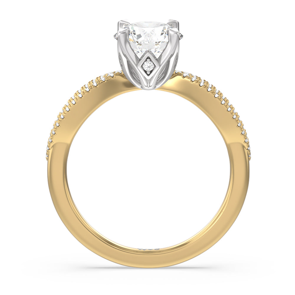 Round Cut Petal Peekaboo Diamond Engagement Ring with Lab Grown Diamond in 14KT White & Yellow Gold view 2
