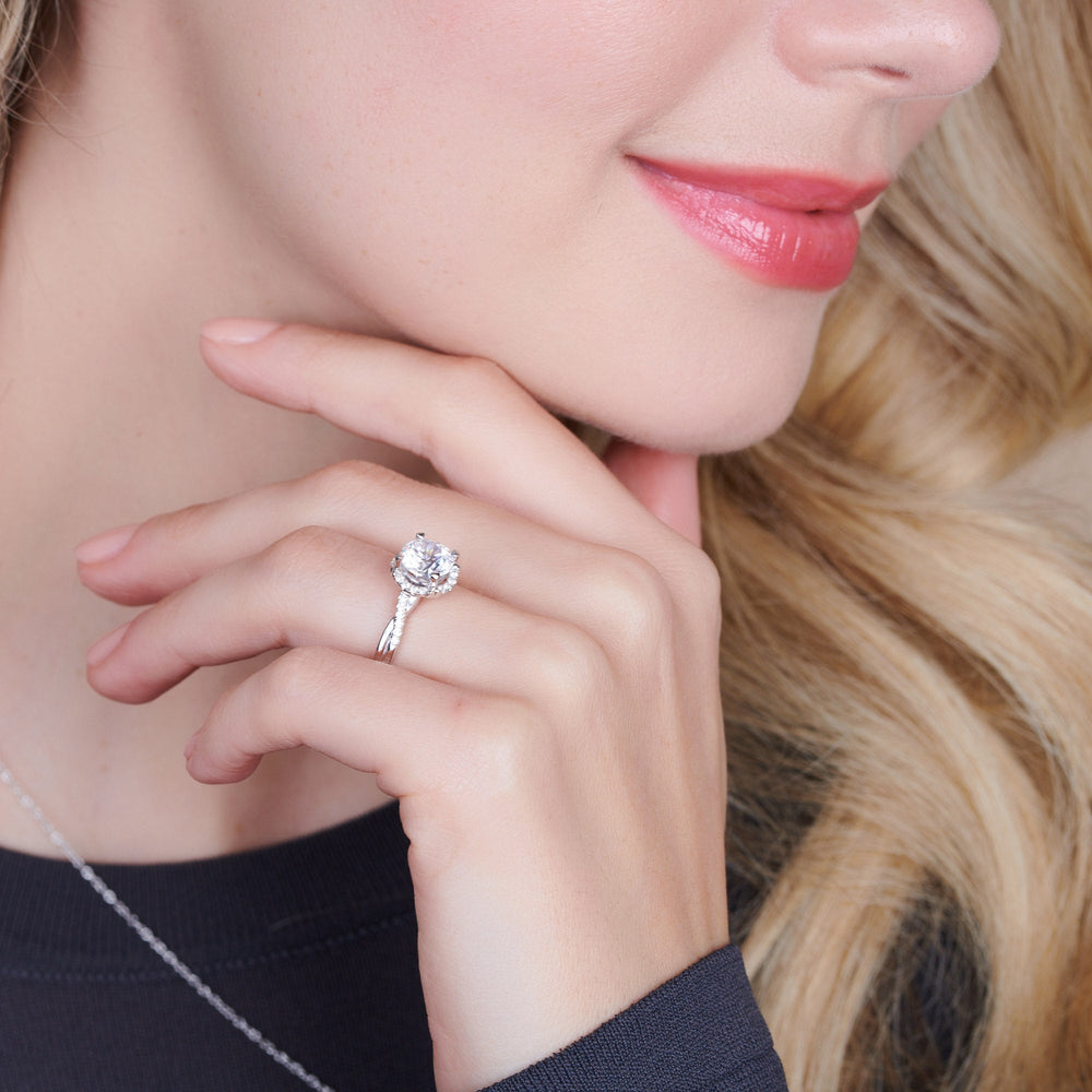 Model Wearing Petal Peekaboo Diamond Engagement Ring with Lab Grown Diamond view
