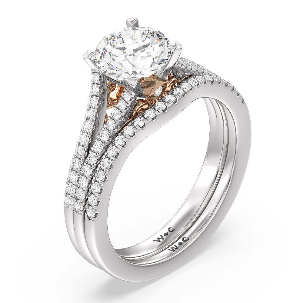 Asscher Cut Split Shank Hidden Accent Engagement Ring with Lab Grown Diamond in 14KT White & Rose Gold view 4
