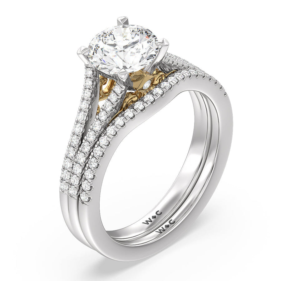 Emerald Cut Split Shank Hidden Accent Engagement Ring with Lab Grown Diamond in 14KT White & Yellow Gold view 4
