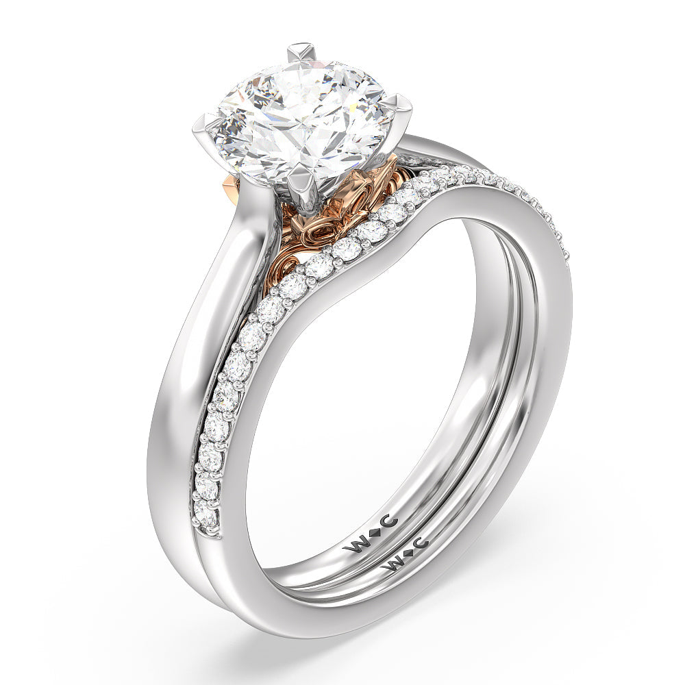 Petal Hidden Accent Scroll Engagement Ring with Emerald Cut Diamond in 14KT White & Rose Gold view 4
