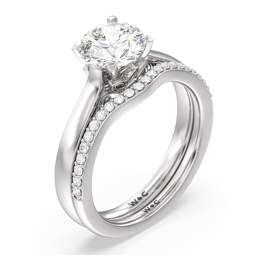 Petal Hidden Accent Scroll Engagement Ring with Round Cut Diamond in 14KT Platinum view 4

