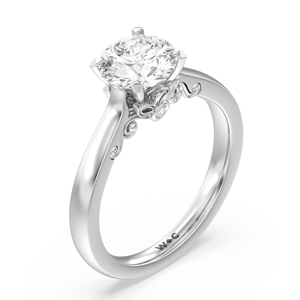 Petal Hidden Accent Scroll Engagement Ring with Round Cut Diamond in 14KT Platinum view 3
