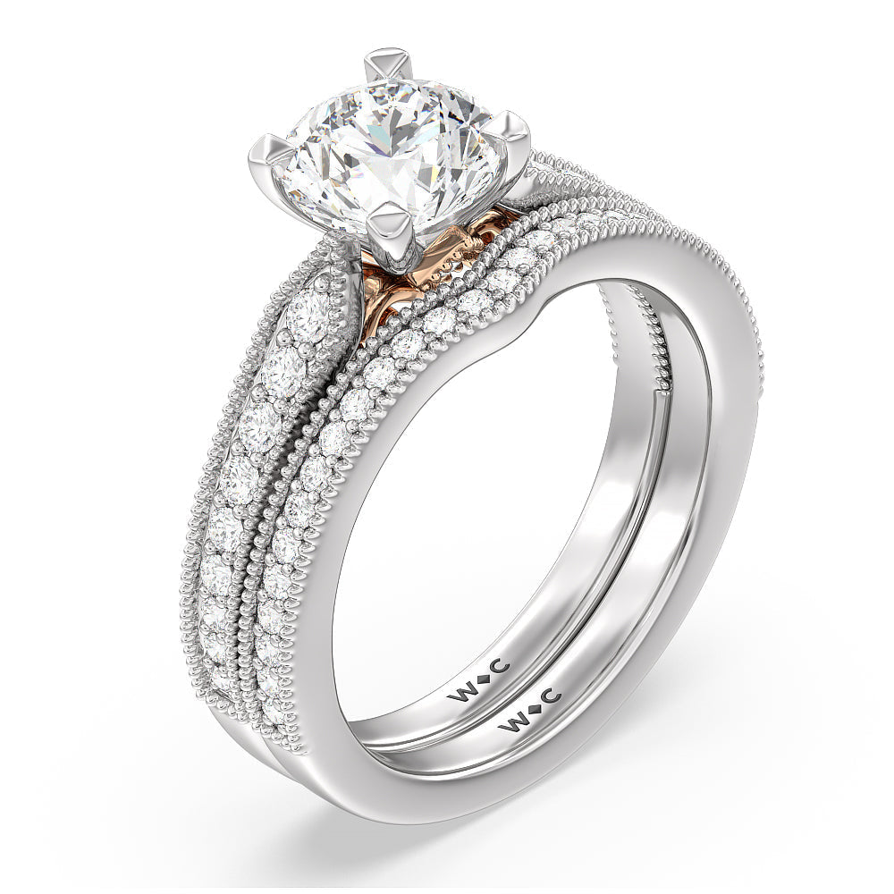 Emerald Cut Milgrain Hidden Accent Engagement Ring with Lab Grown Diamond in 14KT White & Rose Gold view 4
