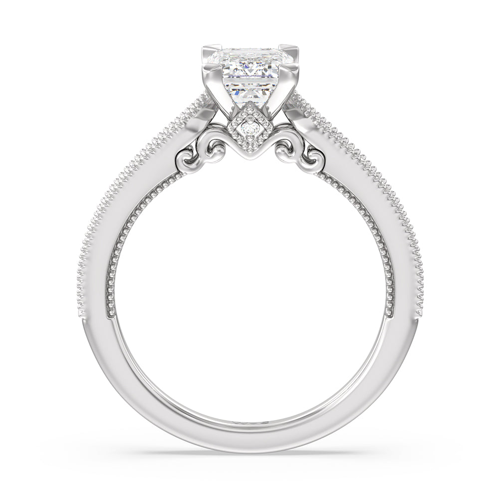 Emerald Cut Milgrain Hidden Accent Engagement Ring with Lab Grown Diamond in 14KT Platinum view 2
