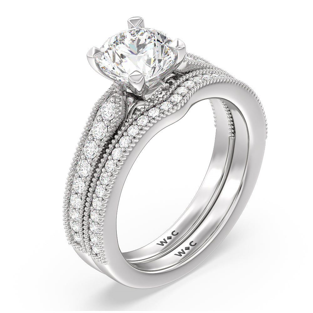 Oval Cut Milgrain Hidden Accent Engagement Ring with Lab Grown Diamond in 14KT Platinum view 4
