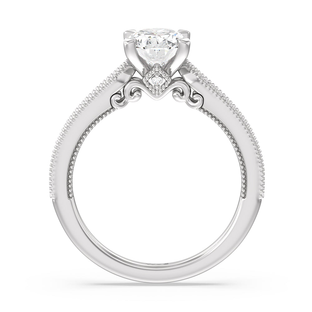 Oval Cut Milgrain Hidden Accent Engagement Ring with Lab Grown Diamond in 14KT Platinum view 2
