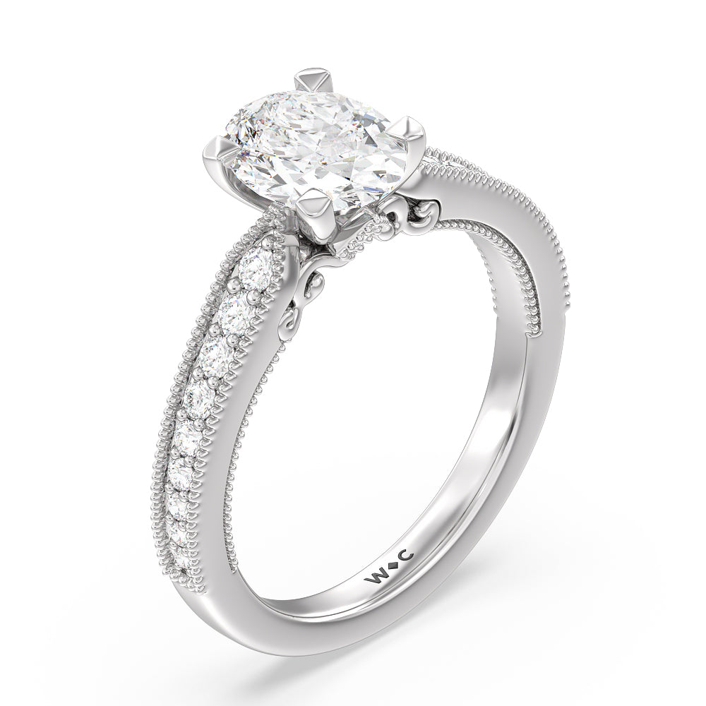 Oval Cut Milgrain Hidden Accent Engagement Ring with Lab Grown Diamond in 14KT Platinum view 3
