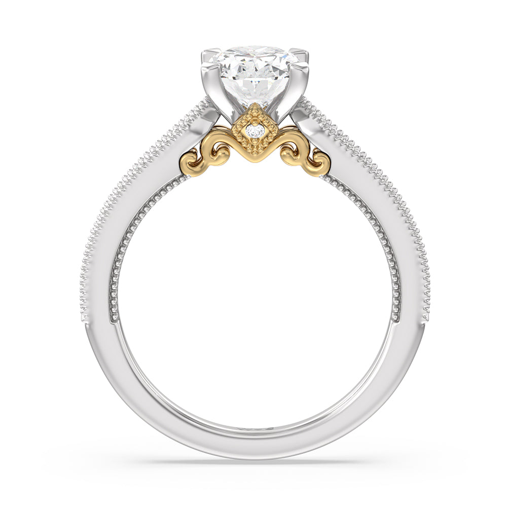 Oval Cut Milgrain Hidden Accent Engagement Ring with Lab Grown Diamond in 14KT White & Yellow Gold view 2
