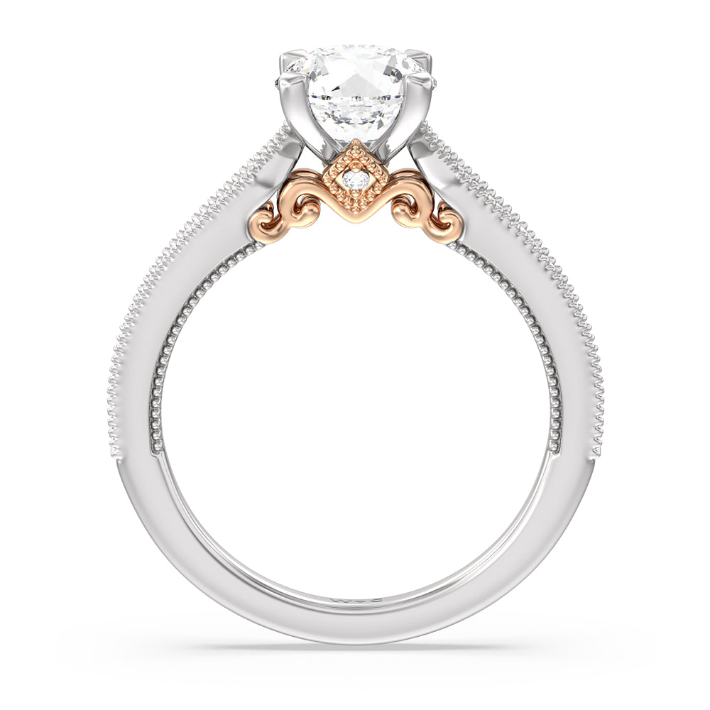 Round Cut Milgrain Hidden Accent Engagement Ring with Lab Grown Diamond in 14KT White & Rose Gold view 2
