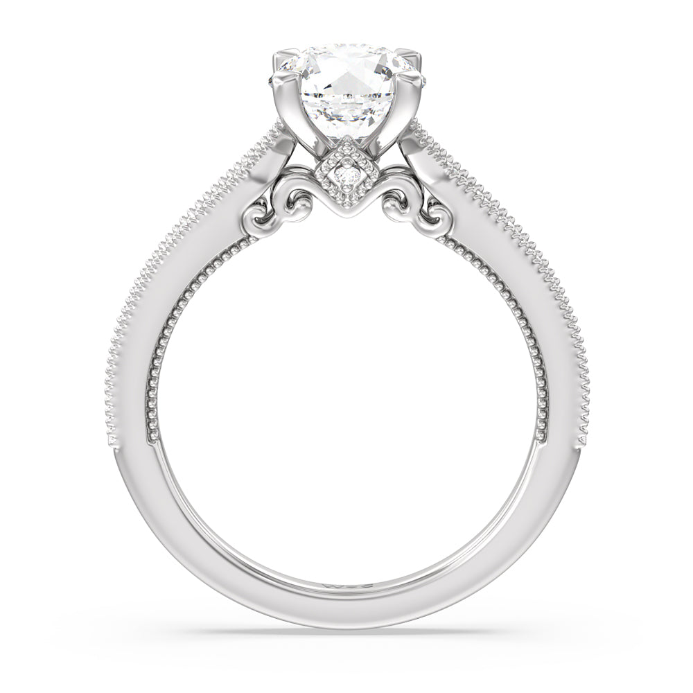 Round Cut Milgrain Hidden Accent Engagement Ring with Lab Grown Diamond in 14KT Platinum view 2
