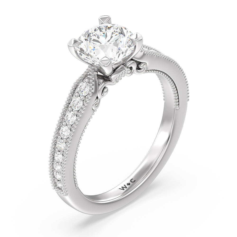 Round Cut Milgrain Hidden Accent Engagement Ring with Lab Grown Diamond in 14KT Platinum view 3
