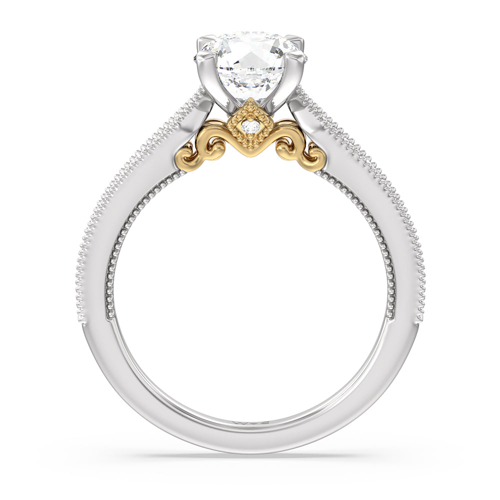 Round Cut Milgrain Hidden Accent Engagement Ring with Lab Grown Diamond in 14KT White & Yellow Gold view 2
