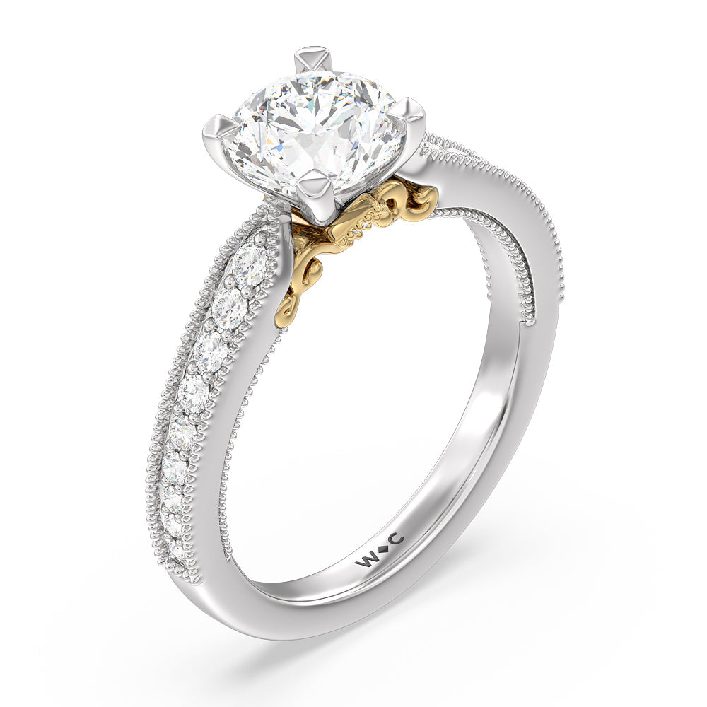 Round Cut Milgrain Hidden Accent Engagement Ring with Lab Grown Diamond in 14KT White & Yellow Gold view 3
