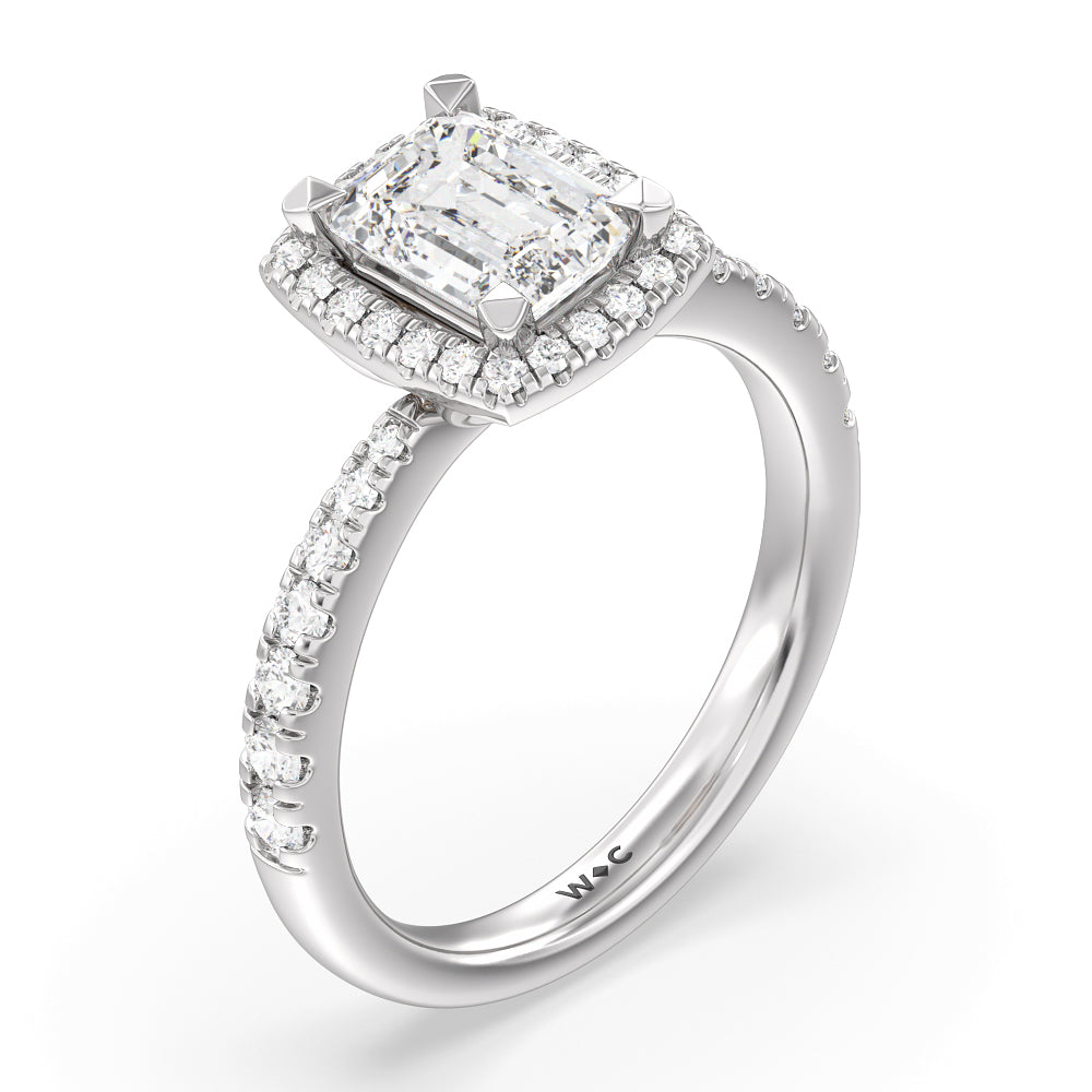 Emerald Cut Tapered Cushion Halo Engagement Ring with Lab Grown Diamond in 14KT White & Rose Gold view 3
