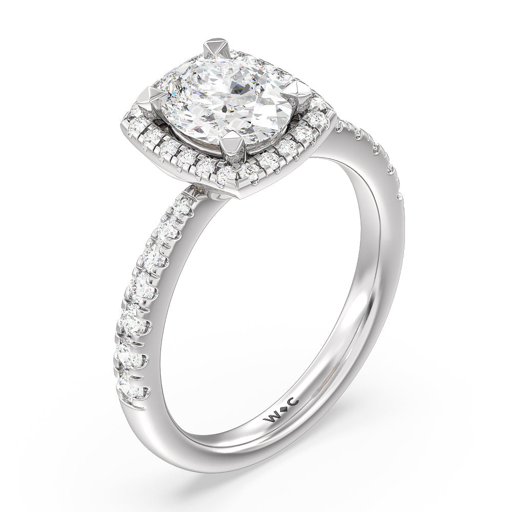 Oval Cut Tapered Cushion Halo Engagement Ring with Lab Grown Diamond in 14KT White & Rose Gold view 3
