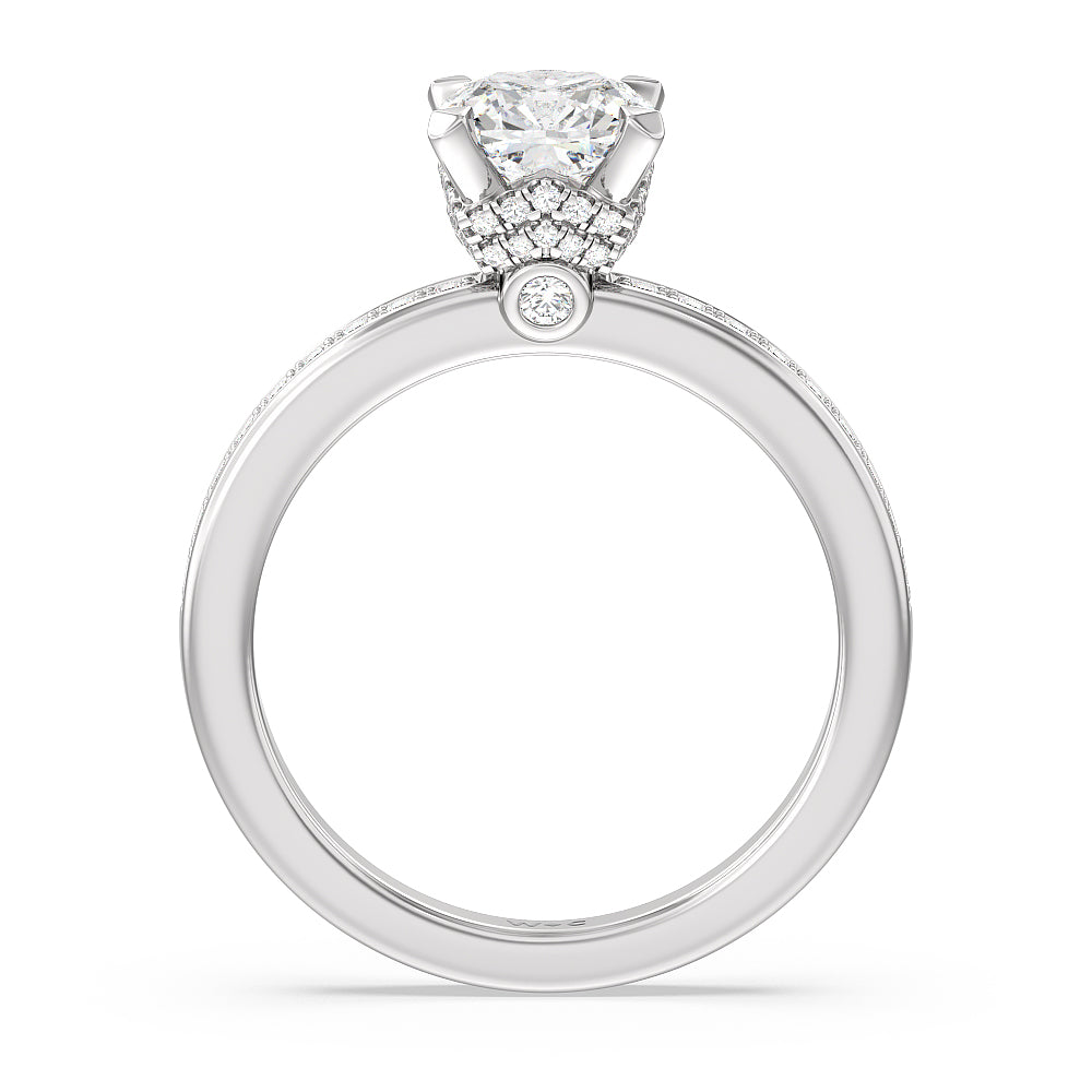 Hidden Accent Double Halo Engagement Ring with Cushion Cut Diamond in 14KT Platinum view 2
