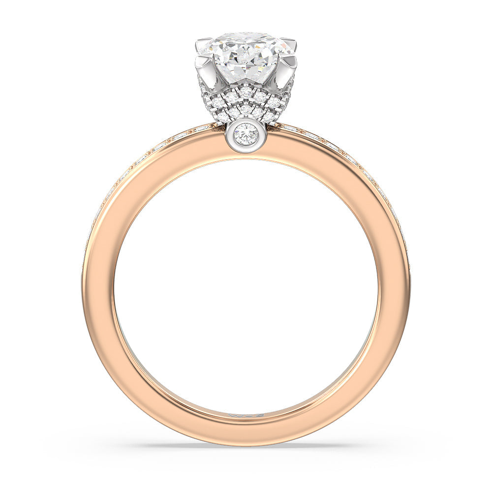 Hidden Accent Double Halo Engagement Ring with Oval Cut Diamond in 14KT White & Rose Gold view 2
