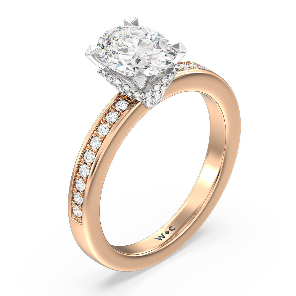 Hidden Accent Double Halo Engagement Ring with Oval Cut Diamond in 14KT White & Rose Gold view 3

