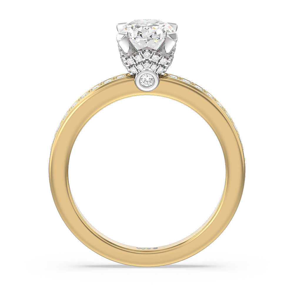 Hidden Accent Double Halo Engagement Ring with Oval Cut Diamond in 14KT White & Yellow Gold view 2

